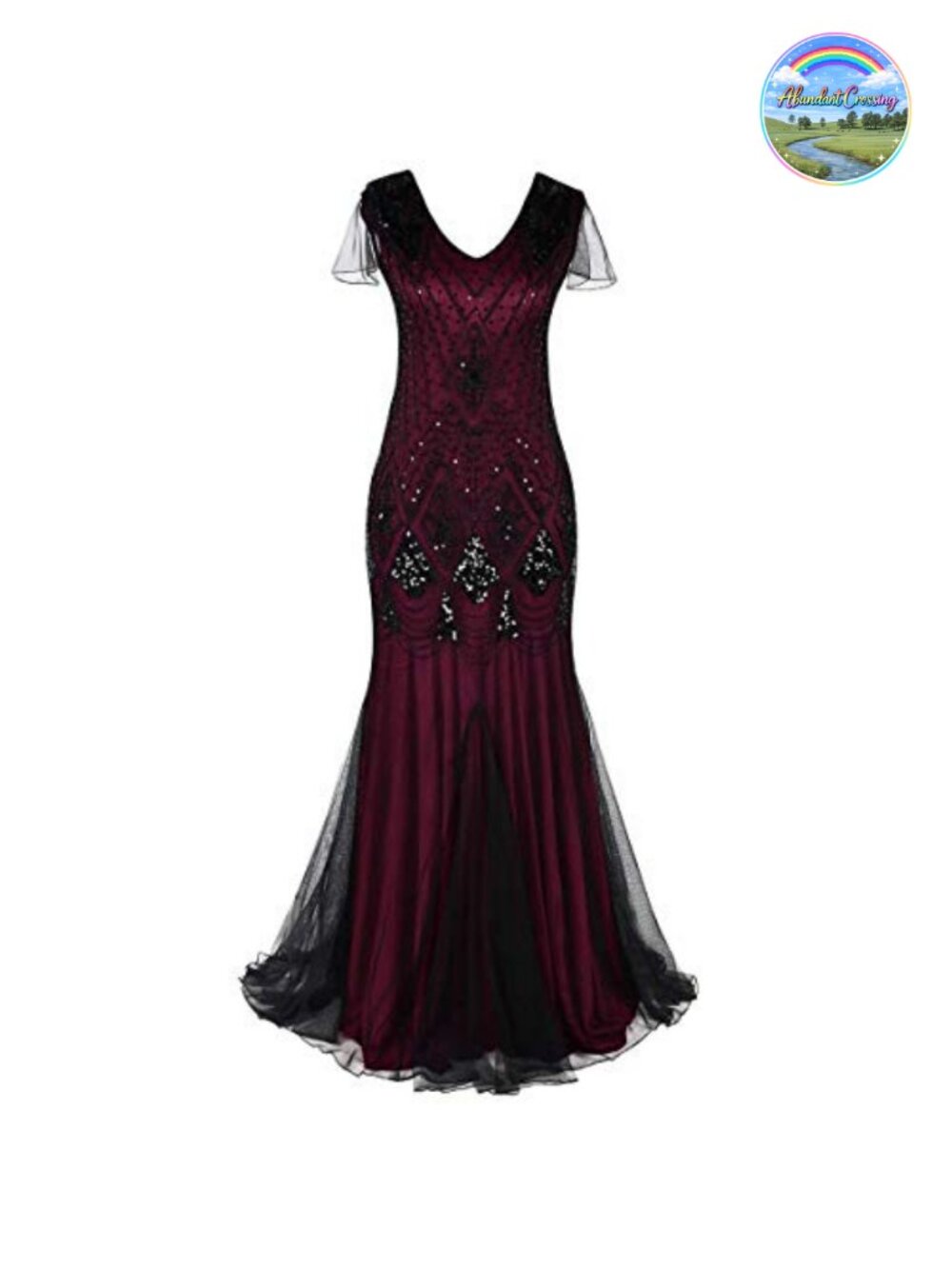 Women 1920s Gatsby Flapper V Neck Sequin Mermaid Maxi Evening Dress Gown